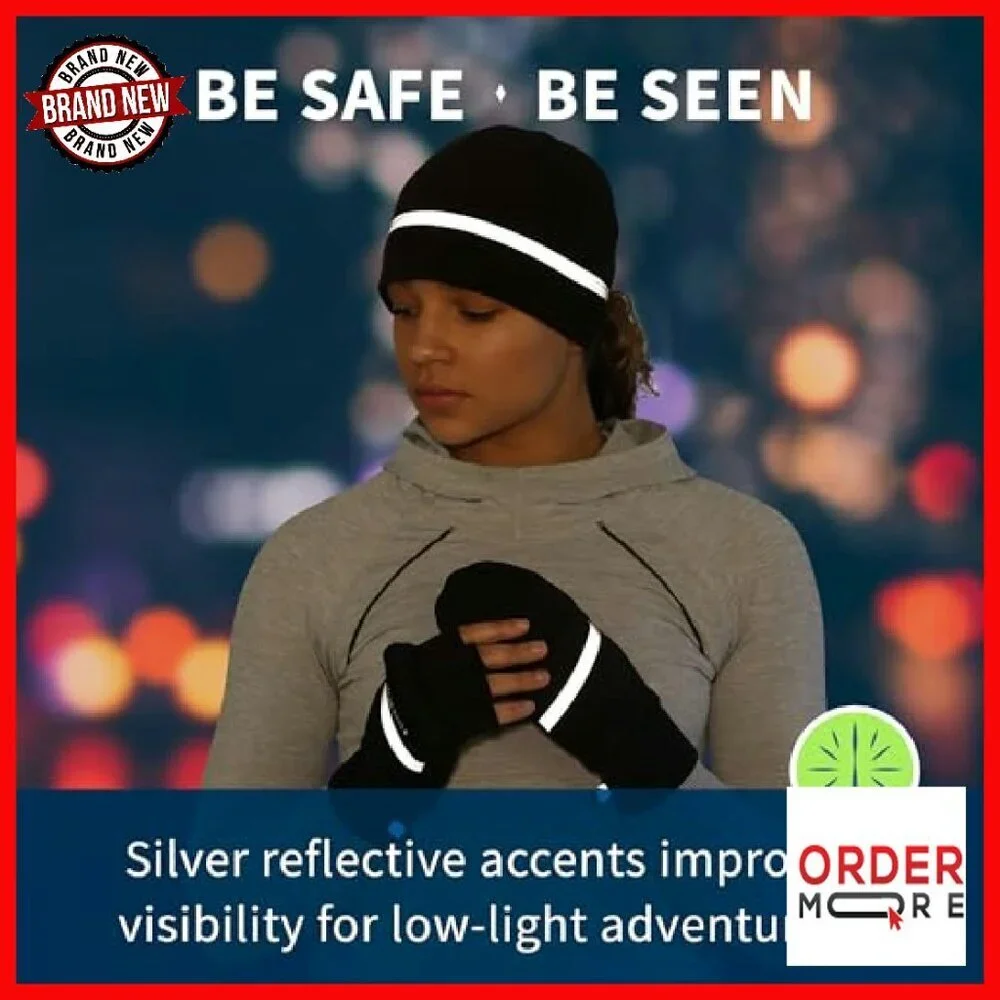 Women's Convertible Running Mittens - Fingerless Gloves Reflective Accents